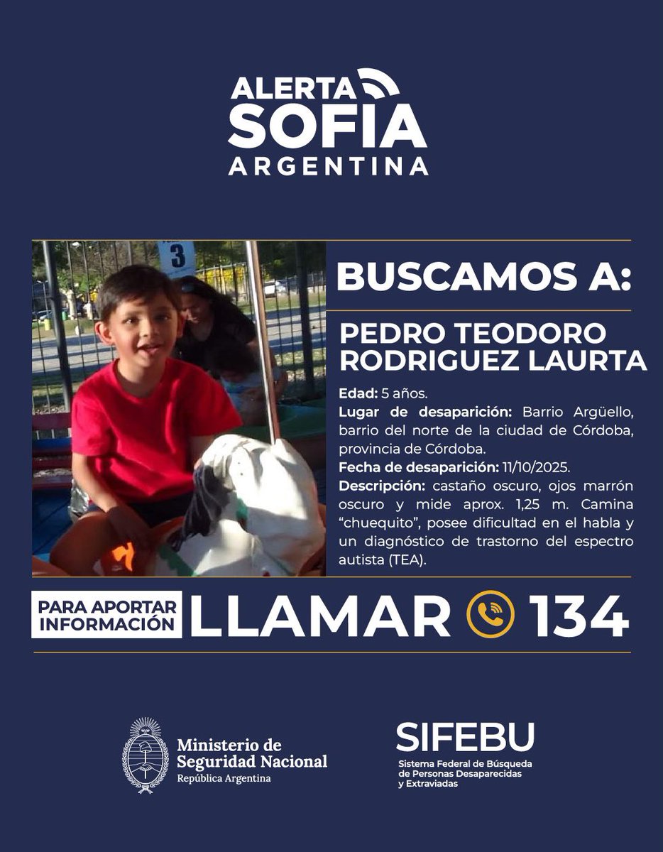 "Alerta Sofía":
Por la búsqueda de Pedro Teodoro Rodríguez Laurta