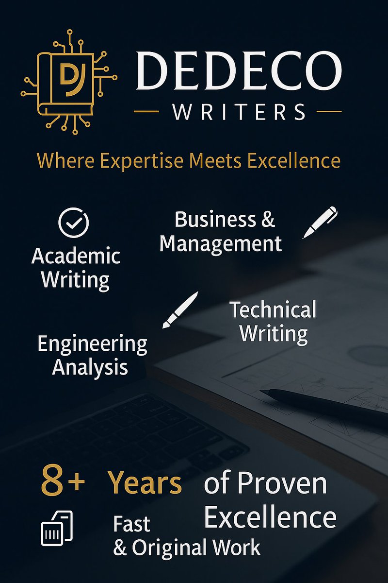 ✍️ Dedeco Writers

Your trusted team for:

📚 Academic Excellence
⚙ Engineering Precision
📊 Business Clarity

✔ Expert Writers
✔ Well-Researched Work
✔ Always On Schedule

📩 Start your project with us today.