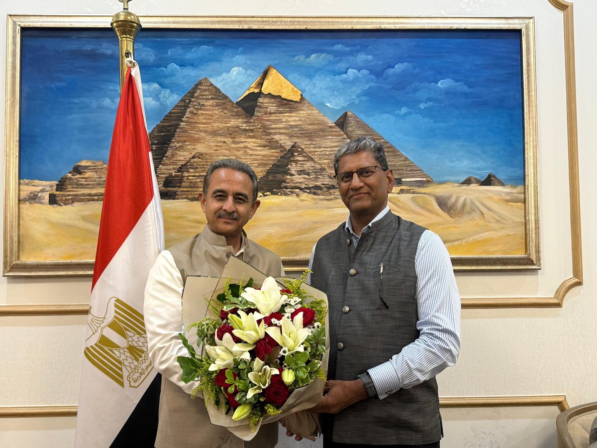 sidhant's tweet image. MoS MEA Kirti Vardhan Singh reaches Cairo as Spl representative of PM Modi to attend the Gaza Peace Summit at  Sharm el-Sheikh.