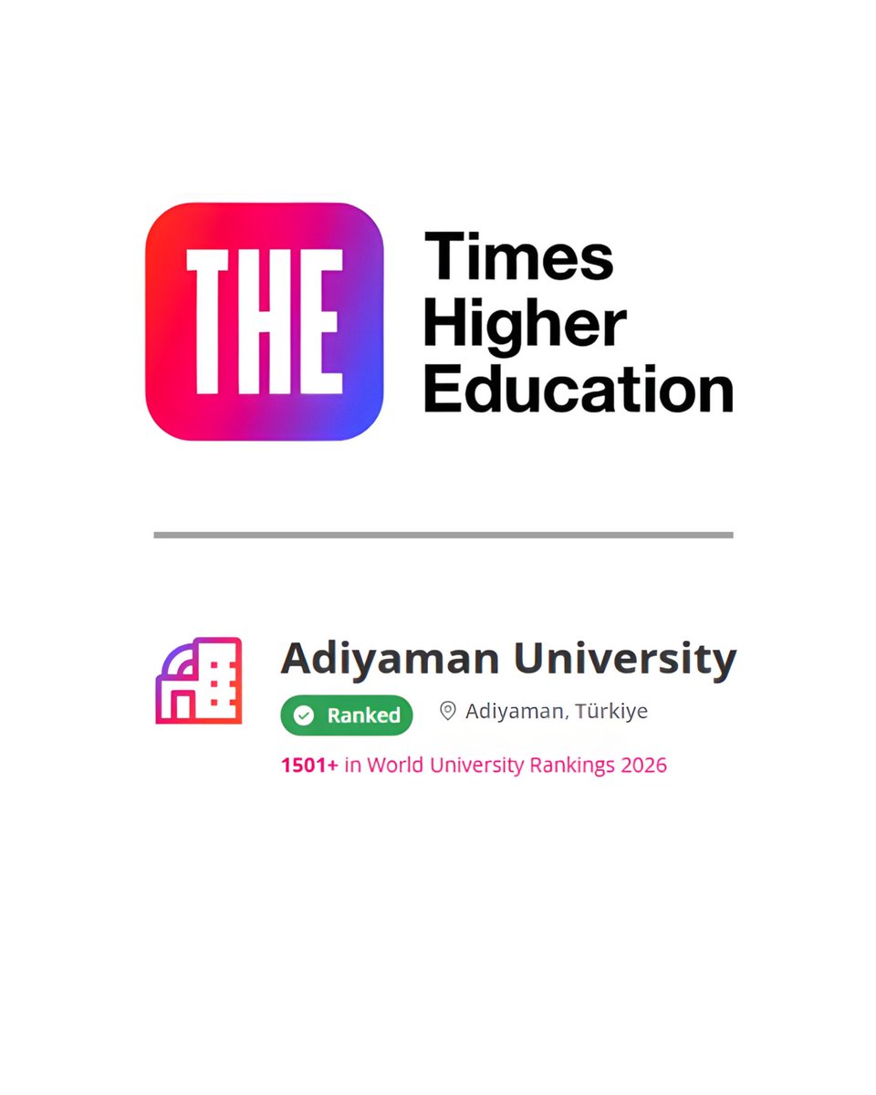 profmehmetkeles's tweet photo. 📌 Times Higher Education (THE) tarafından hazırlanan 2026 Dünya Üniversiteler Sıralaması yayımlandı. Türkiye’den 109 üniversitenin dahil olduğu sıralamada Üniversitemiz ilk kez listede yer alarak uluslararası arenada önemli bir başarıya imza attı.

Üniversitemizin bilimsel üretkenliği, eğitim kalitesi ve küresel görünürlüğünü artırma yönündeki kararlı adımlarının bir göstergesi olan bu başarıya katkı sunan tüm akademik ve idari çalışanlarımıza teşekkür ediyorum.
