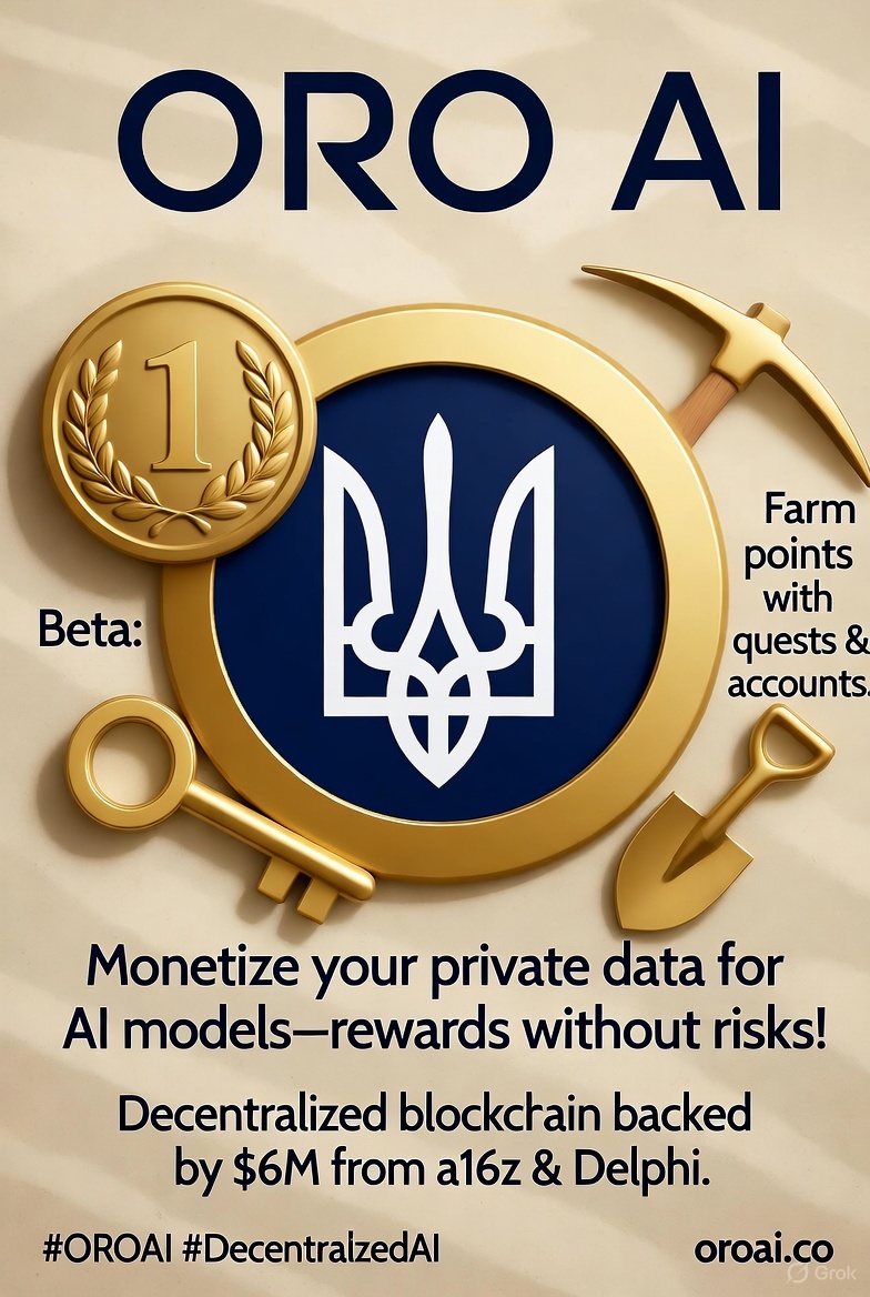Volodimir2008's tweet image. ORO AI: Monetize your private data for AI models—rewards without risks! Decentralized blockchain backed by $6M from a16z &amp;amp; Delphi.Beta: Farm points with quests &amp;amp; accounts. Your AI gold rush!  oroai.co #OROAI #DecentralizedAI