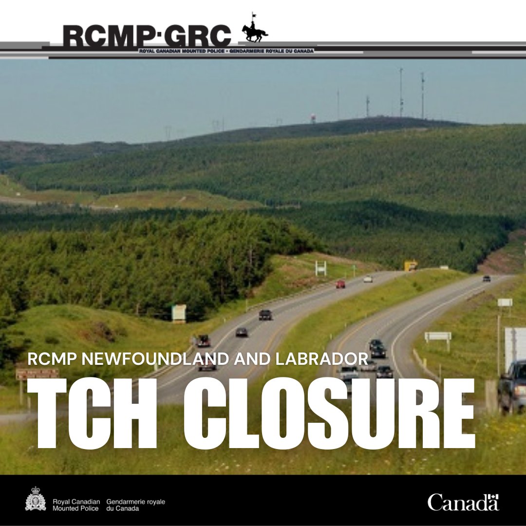 RCMPNL's tweet image. TRAFFIC ADVISORY (October 12, 10:50 a.m.): Motorists are advised that the Trans-Canada Highway is closed in both directions near Catamaran Park, due to a motor vehicle collision. 

Updates will be provided.