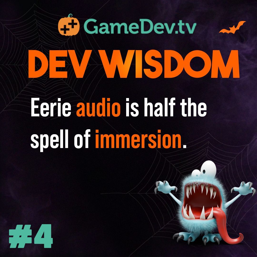 GameDevTV's tweet photo. 💬 Can you think of a game where the sound gave you chills?

#GameDev #IndieDev #DevWisdom #CursedDev https://t.co/y3X6x6VaRd