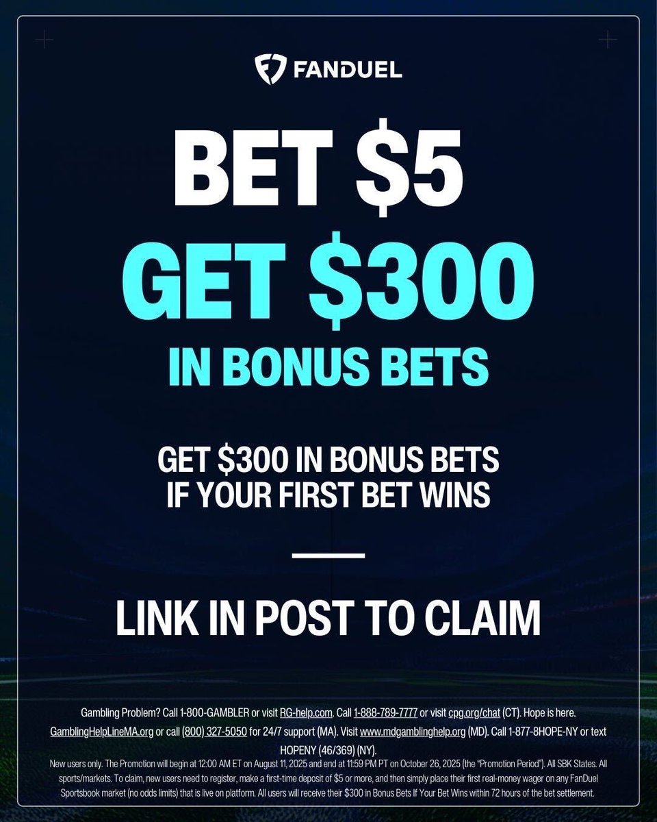 🔥 I’ve been seriously hot on my NFL picks lately. If you want to join in today here’s how…

1️⃣ Join FanDuel: bit.ly/Bonus-FanDuel
2️⃣ Turn my post notifications on
3️⃣ Wait for me to post my picks

I’ll share bet links with you to make it easy.

21+, gamble responsibly.