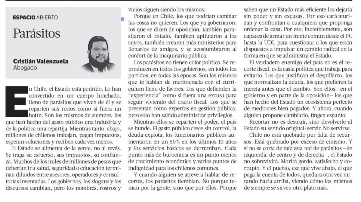 Sin duda esta columna marcó la semana, y muestra el fundamentalismo de republicanos: el frente amplio de la extrema derecha, que prometen con delirio mesiánico cambiarlo todo; con datos falsos - como lo demostró <a href="/ignaciobriones_/">Ignacio Briones</a> y <a href="/matiasacevedof/">Matias Acevedo F.</a> - y llamando parásitos a los