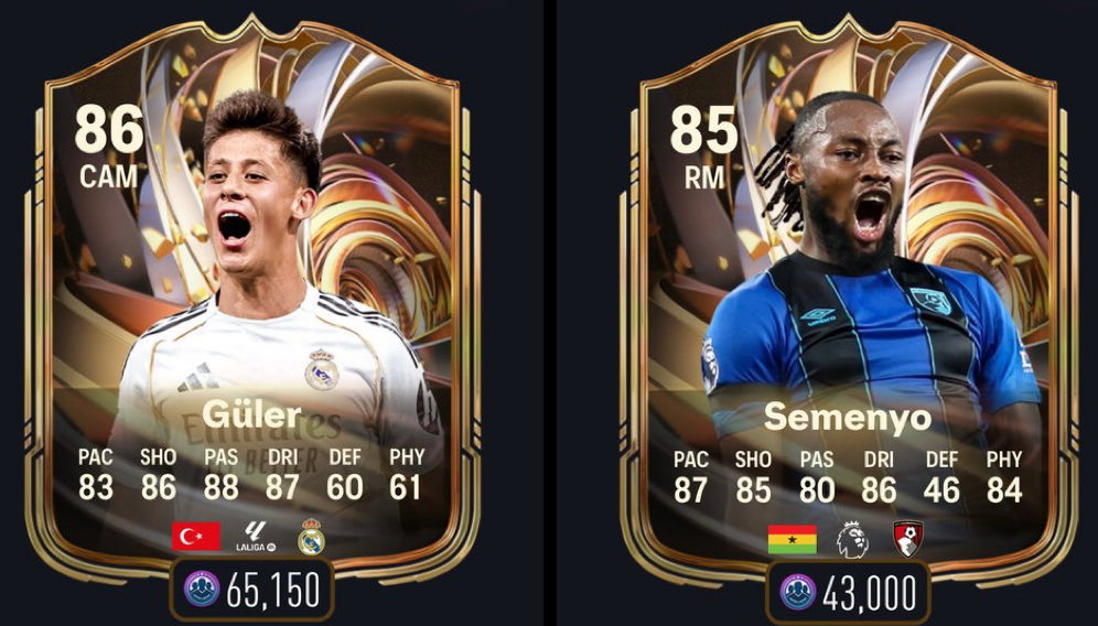 FUT_Ranks's tweet image. Saw these 2 more than my family this weekend 😂😂😂

Arda Guler &amp;amp; Semenyo 🔥 

Have you completed either of their SBC’s? 

#EAFC #FC26