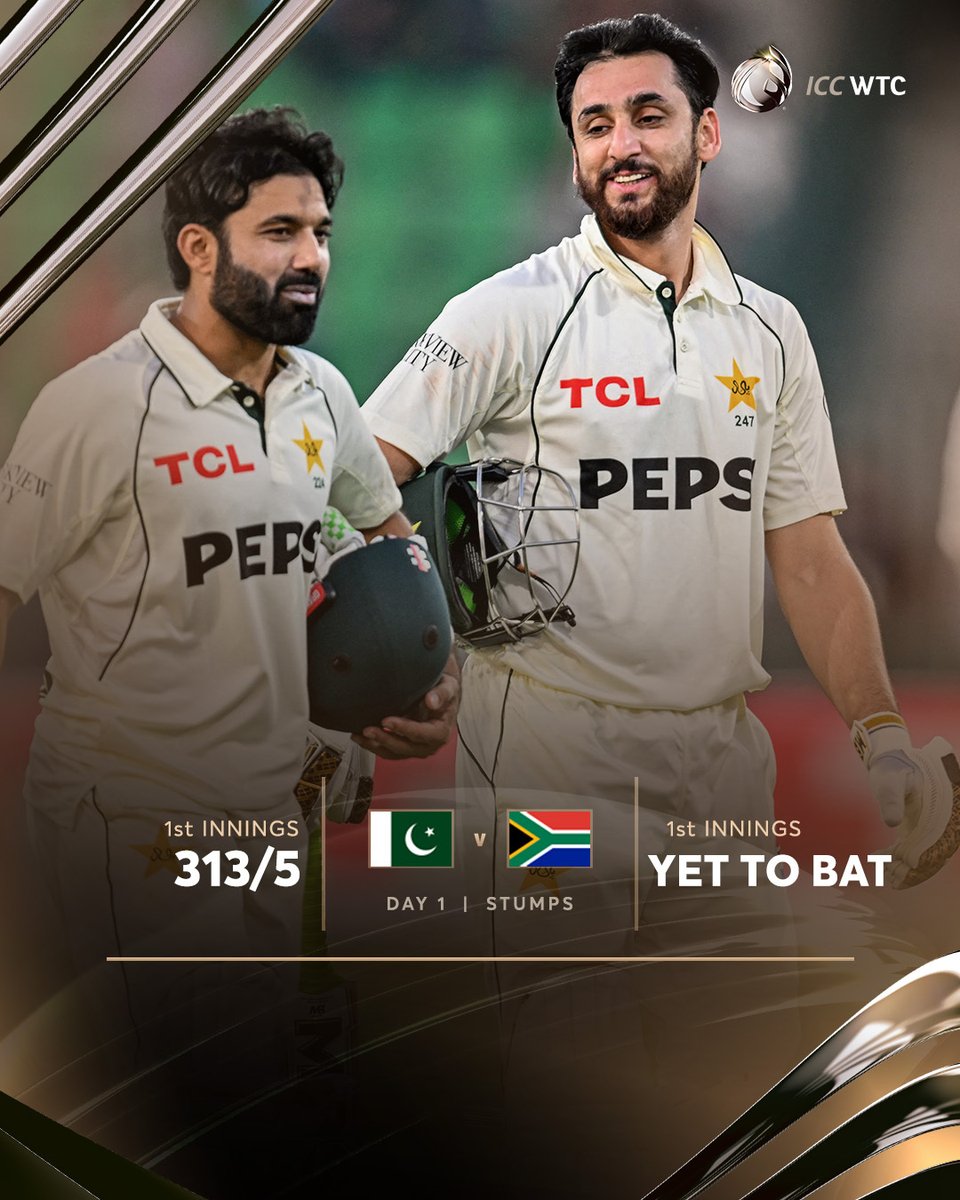 ICC's tweet image. Pakistan pile on the runs on the opening day in Lahore against the Proteas 👊

#WTC27 | #PAKvSA 📝: icc-cricket.com/tournaments/wo…