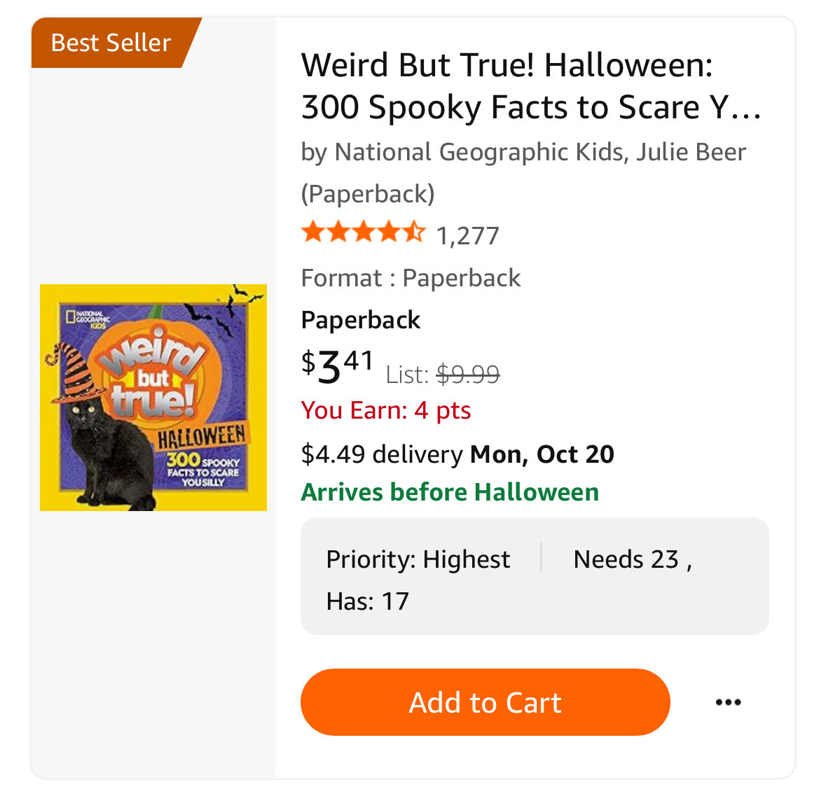 Positive_Paulie's tweet image. We are down to needing just 6 more books for my 3rd graders BOO bags for the Fall Party.  

They are on SALE too!  Only $3.41

Looking for SPOOKTACULAR people to help! 

amazon.com/hz/wishlist/ls…