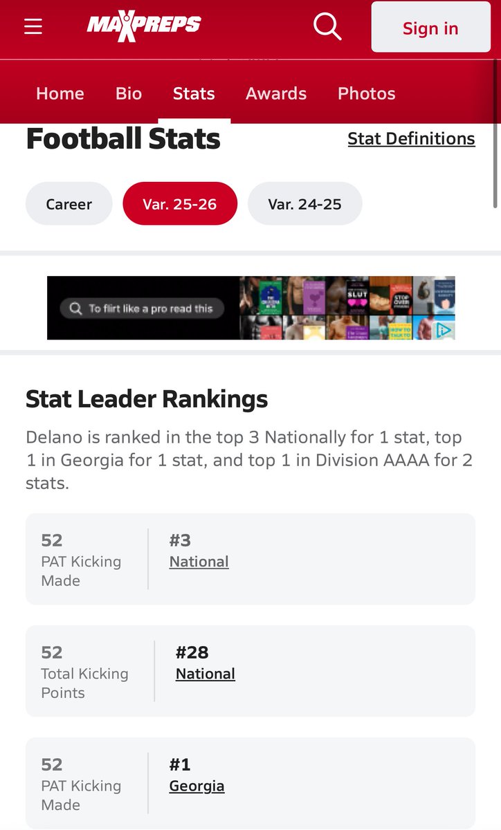 Check out my stats for 25-26 so far. Creekside Football!