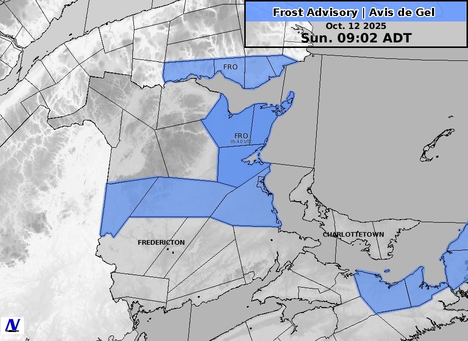 ECCCWeatherNB's tweet image. Frost Advisory in effect again for tonight. 🦃🍂 #NBStorm