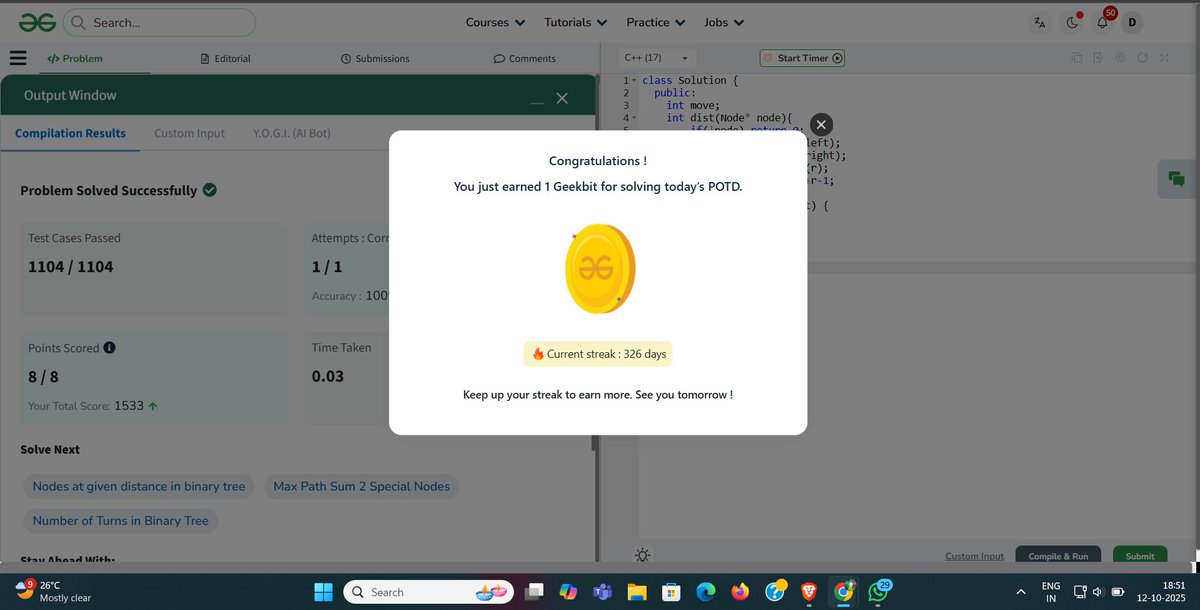 DRana866593's tweet image. Day 325
Problem of the Day(POTD) 12/10/2025
     
Distribute Candies

#geeksforgeeks 
#gfg160 
#geekstreak2025
#womenintech