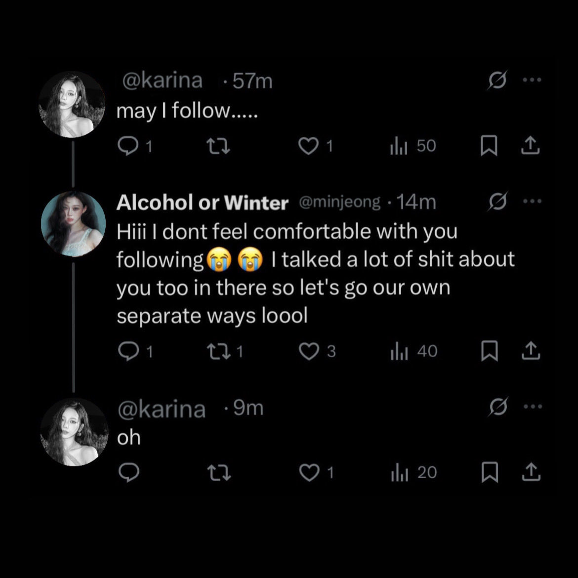 girlsakgae's tweet image. #KARINA: never asking to be proomfs with anyone again