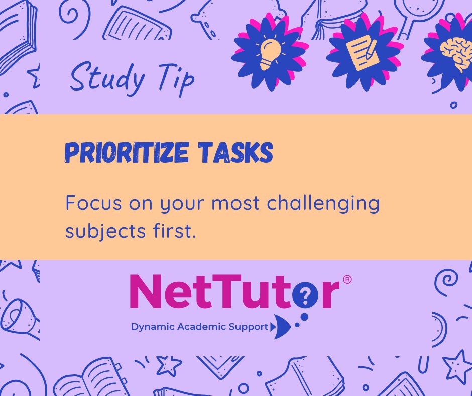 nettutor's tweet image. Tackle harder work when your energy and focus are highest.#NetTutor #StudyTip #TimeManagement