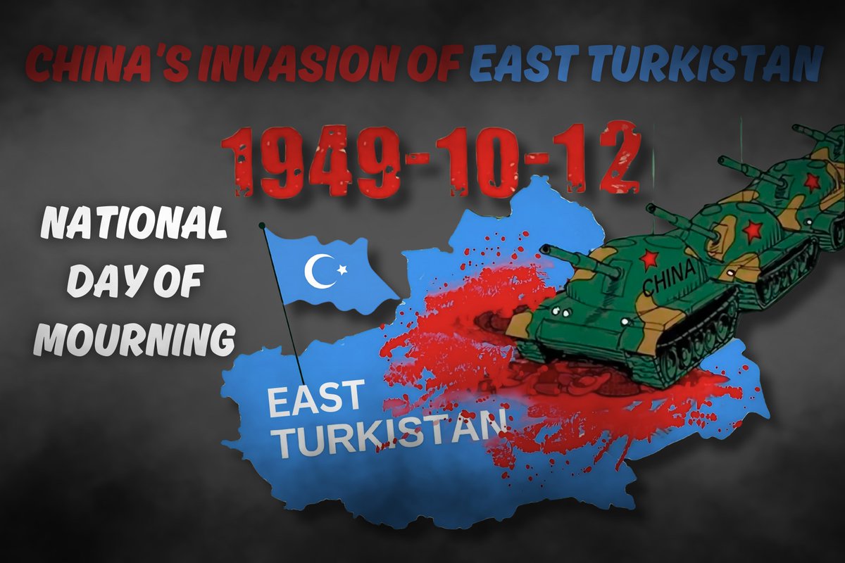 ETExileGov's tweet image. 📢Official Statement on the 76th Anniversary of China’s Invasion of East Turkistan

Today, October 12, 2025, marks seventy-six years since the People’s Republic of China invaded and occupied the sovereign Republic of East Turkistan. On this day in 1949, just eleven days after the…