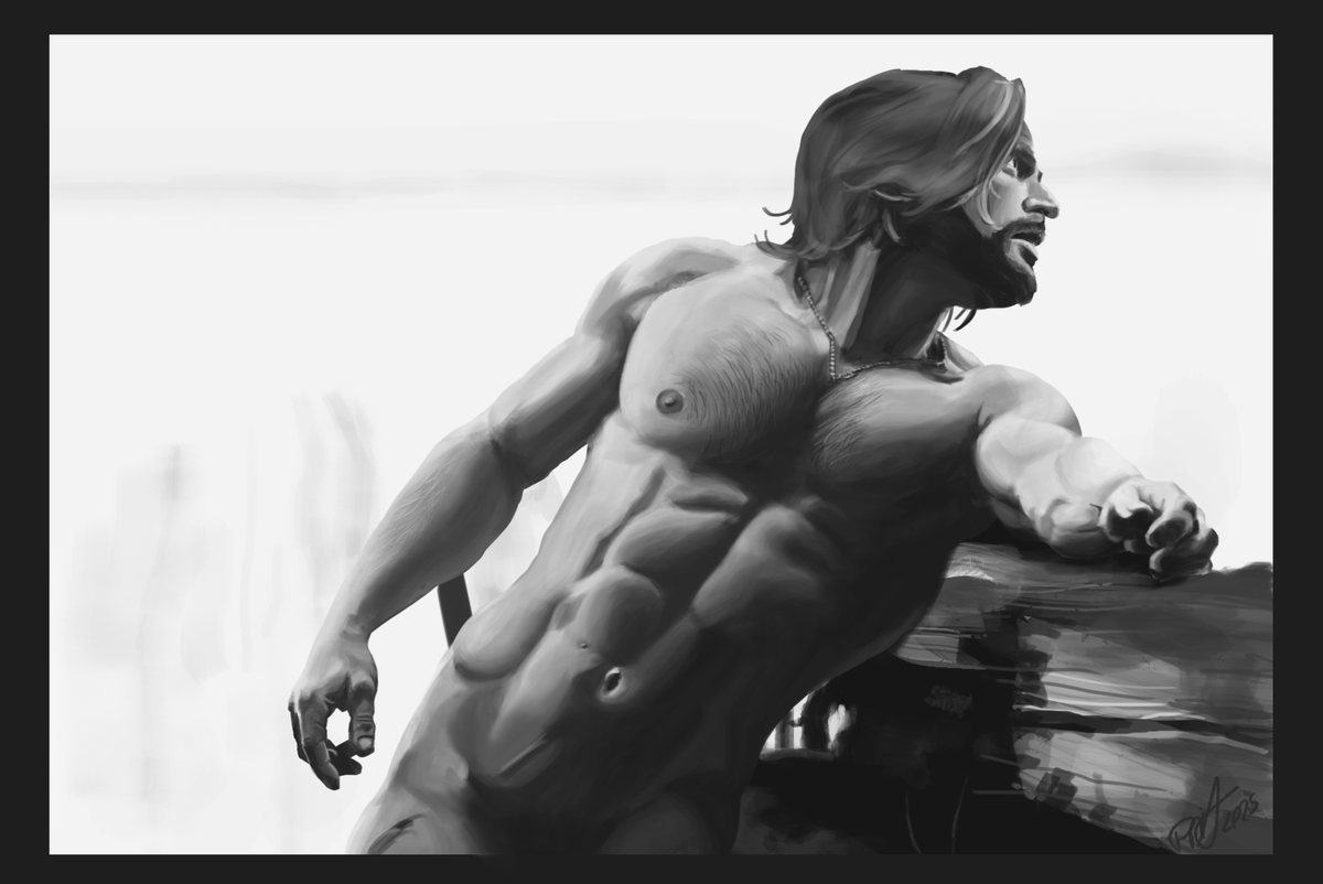 PriAndreazzi's tweet photo. To brushwork a magnificent body like this was smooth as the breeze on a beach... before the storm

Art based on photo reference. Reference rights belong to the original photographer.

Model: Kramer Evans https://t.co/TBiW3CazDc