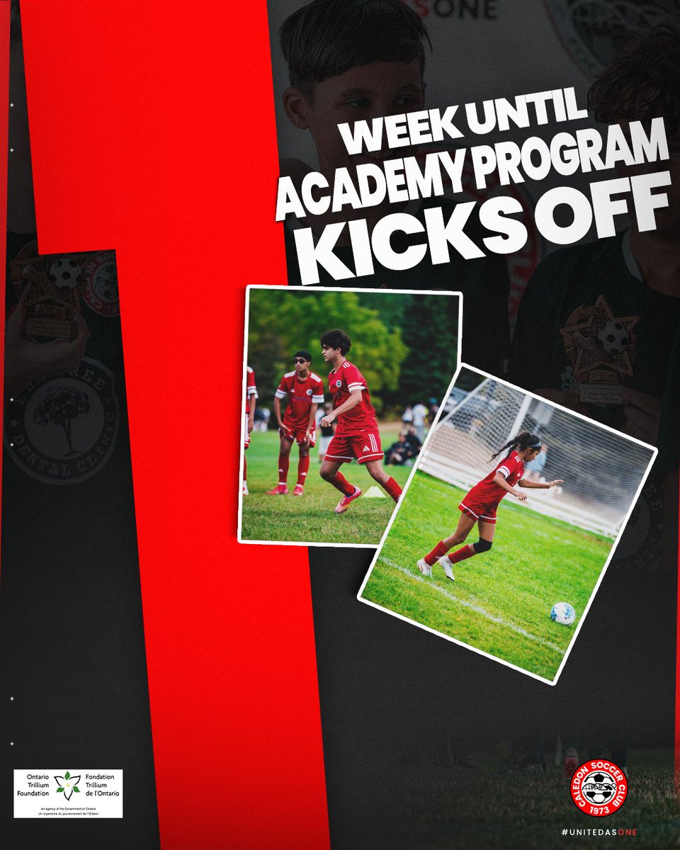 CaledonSC's tweet photo. ⏳ Just 1 week to go!
Our Academy Program kicks off soon — and we can’t wait to get started. ⚽💙
The journey begins here. Who’s ready? 🙌
Cardinal Academy is made possible with the generous support of @ontrillium
#CaledonSoccer #UnitedAsOne #AcademyProgram https://t.co/FcIIw2aVk7