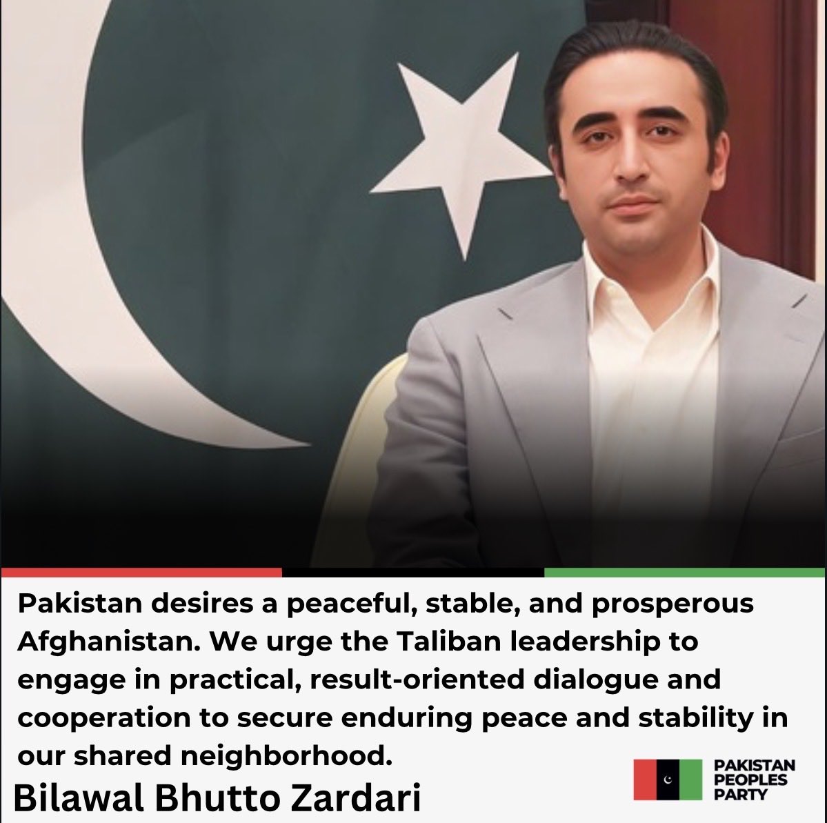 MediaCellPPP's tweet image. Chairman PPP, @BBhuttoZardari expresses deep concern over the recent situation along the Pakistan–Afghanistan border, calling upon the Afghan authorities to act with restraint and responsibility in the interest of regional peace.
Read More: ppp.org.pk/pr/34890/