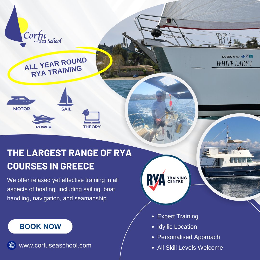 corfuseaschool's tweet image. With expert instructors, small class sizes, and a stunning Mediterranean setting, we provide top-quality training for all skill levels, ensuring students gain internationally recognised qualifications and real-world boating experience.