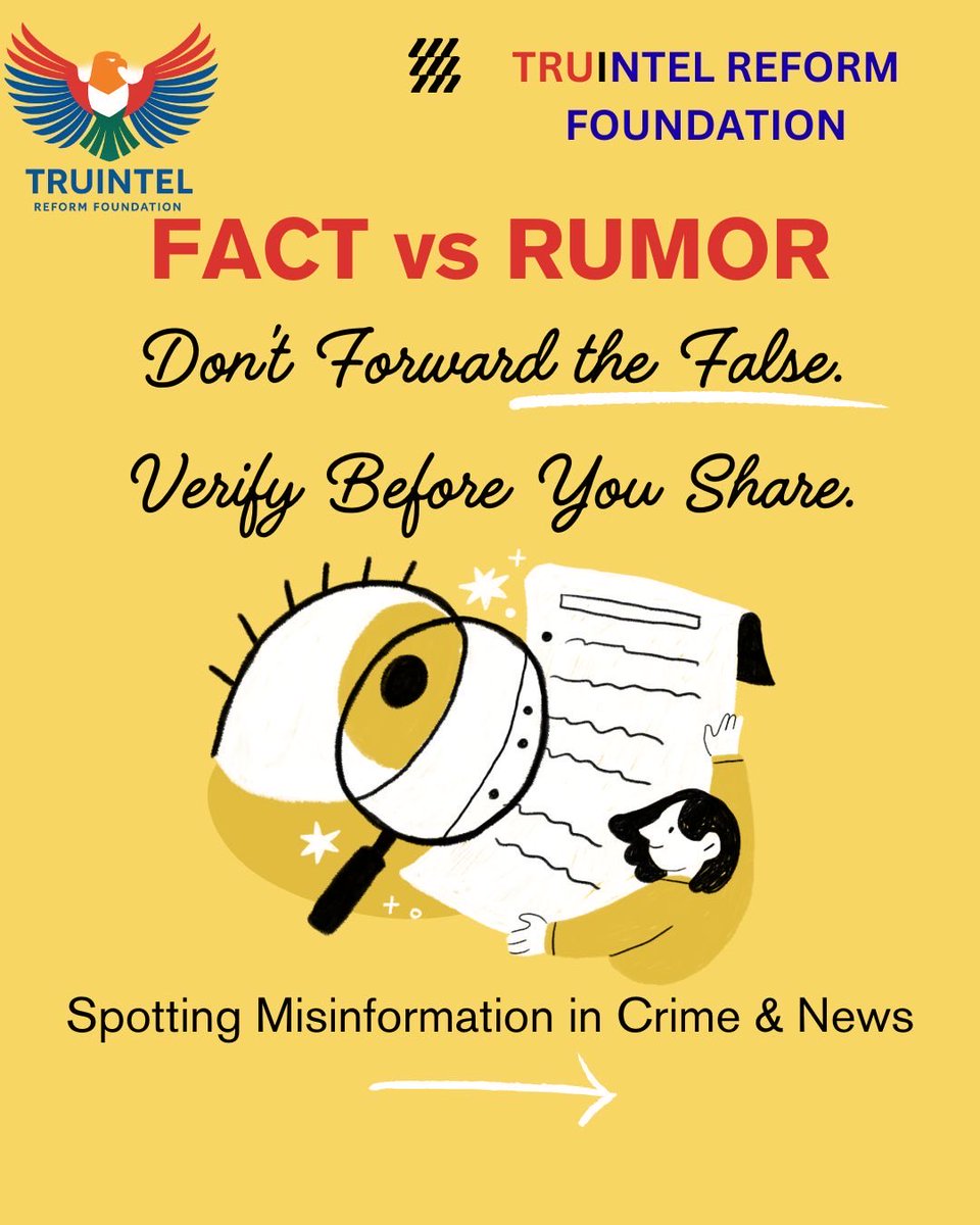 TruIntel_Reform's tweet image. FACT vs RUMOR — Spotting 

👉 Here’s how misinformation spreads — and how the law views it.

🧵 (Thread ↓)

#TruIntelReformFoundation #CyberAwareness #DigitalResponsibility #ThinkBeforeYouShare