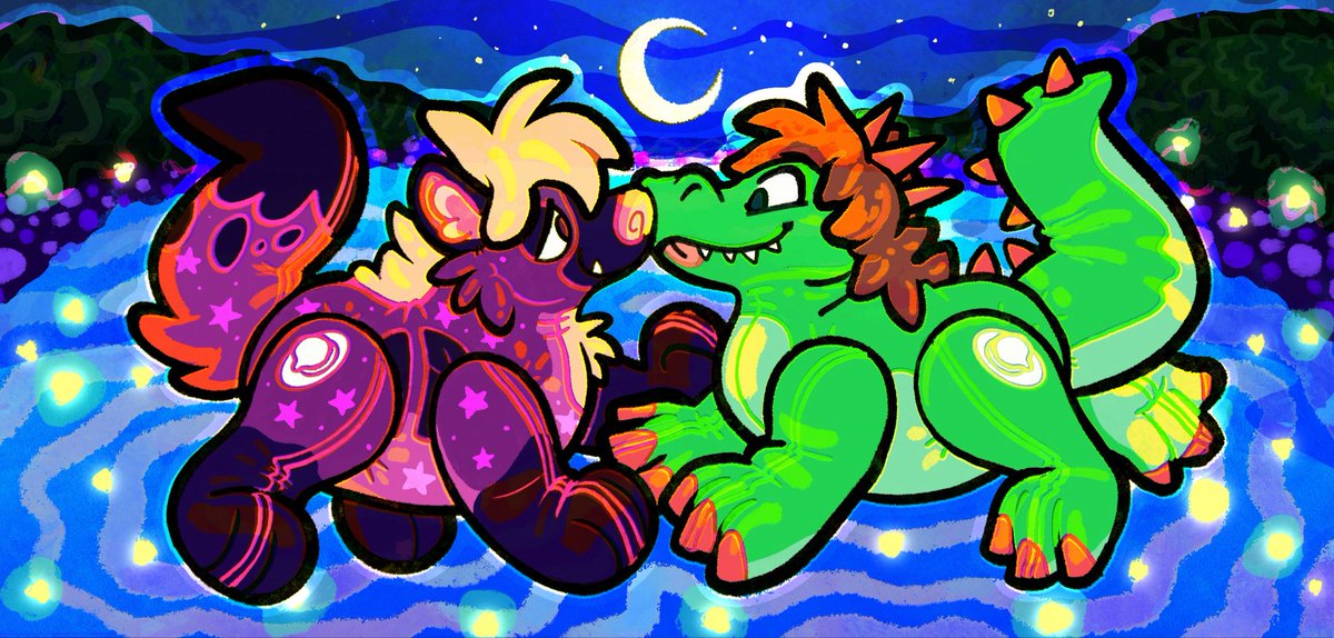 Drifting across the water under the moonlight with the toy I love the most 💜💚💜💚

🎨:<a href="/pewltoy/">pewl</a> 
🦎🎈:<a href="/ysiraels/">Ysirael</a>