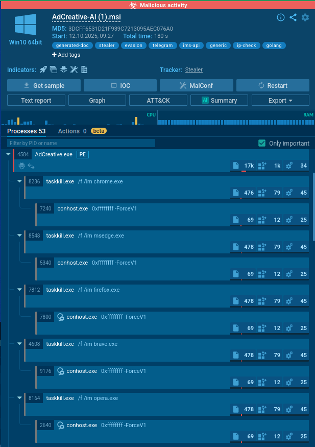 SquiblydooBlog's tweet image. Fake AI app, signed &quot;Đoàn Quốc Bảo Khánh&quot;
App, tries to kill all browsers, then exfils over Telegram.

f0eada6645d7befc0993ebb0ff550019d13bec8bc66d3c479ffacde7d8127d82

h/t @malwrhunterteam