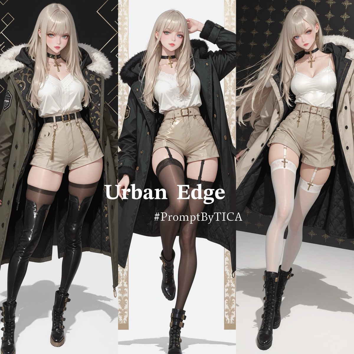 TicaTica46's tweet image. ✨ #PromptByTICA ✨

30,000 followers記念衣装 
[ Urban Edge ] — revealed now 💕

無骨なミリタリーエッセンスに
繊細な美しさを融合💫

戦うように生きる女性の強さと
優雅さを表現したデザインです🖤

プロンプトはリプ欄にあります
⬇️ Check it out &amp;amp; recreate your own vision ✨