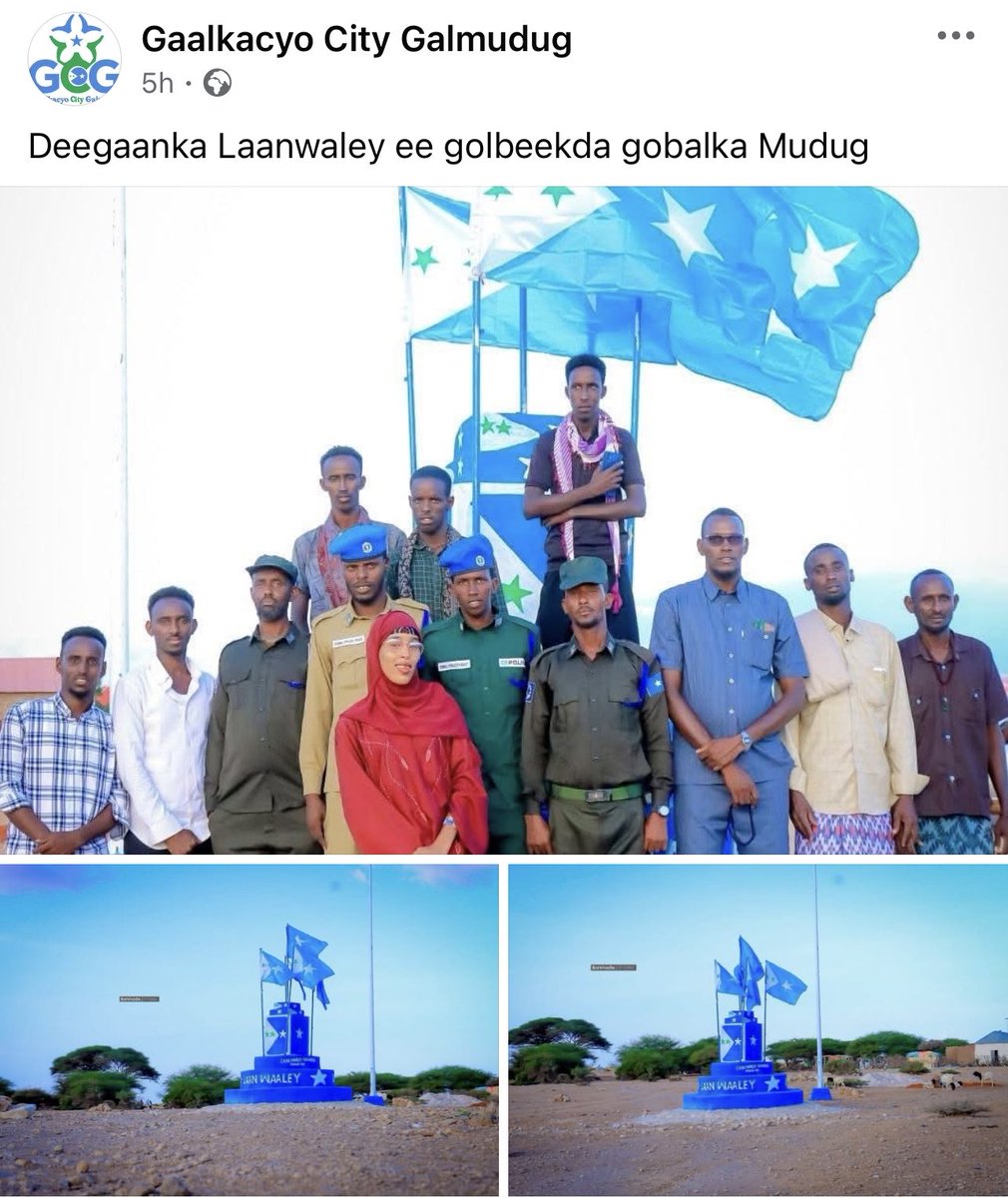 WadaniAisha's tweet photo. Proud moment for Laanwaaleey! Celebrating unity and progress at the Mudug regional landmark. ⁦@MowliidHaji⁩ 👇🏾 https://t.co/1lO7bebXsO