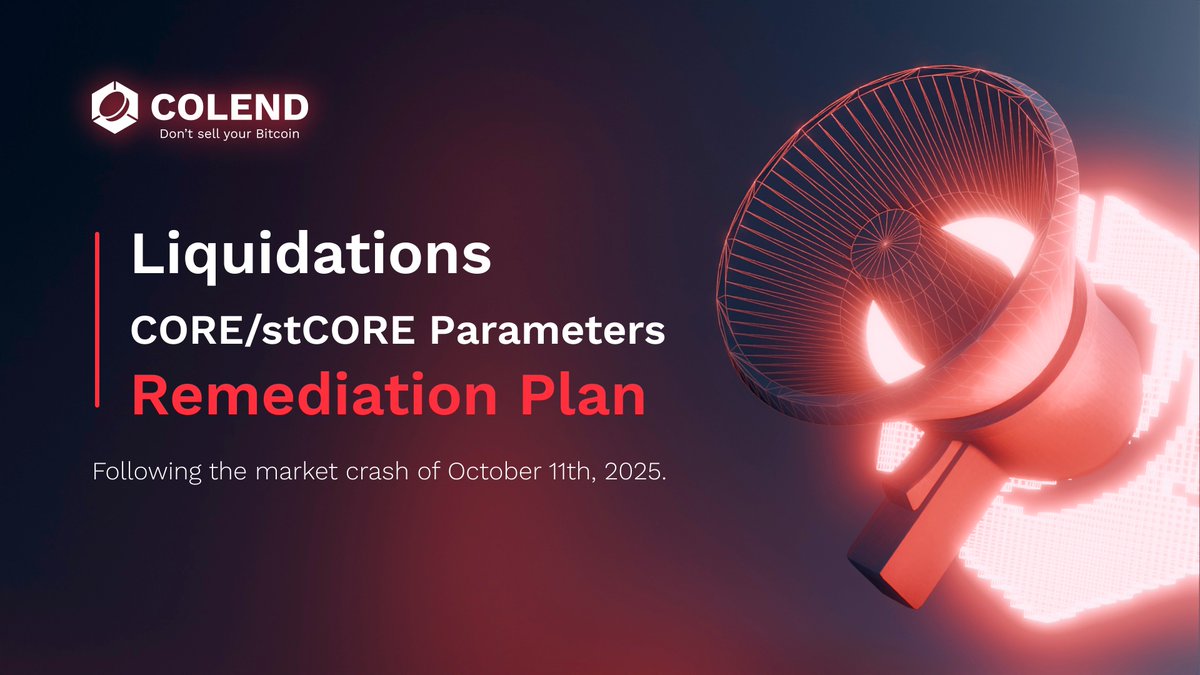 colend_xyz's tweet image. Over the past few hours, CORE and stCORE assets experienced a period of intense volatility.
A sharp sell-off triggered an organic wave of liquidations across several DeFi platforms, while in-range liquidity for the pair fell below 300,000 dollars, a critical threshold for market…