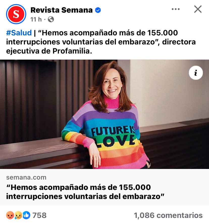 Uno interrumpe lo que va a continuar. El aborto es un asesinato y <a href="/RevistaSemana/">Revista Semana</a> en este caso, es cómplice al darle prensa a esta impresentable de <a href="/ProfamiliaCol/">Profamilia</a>