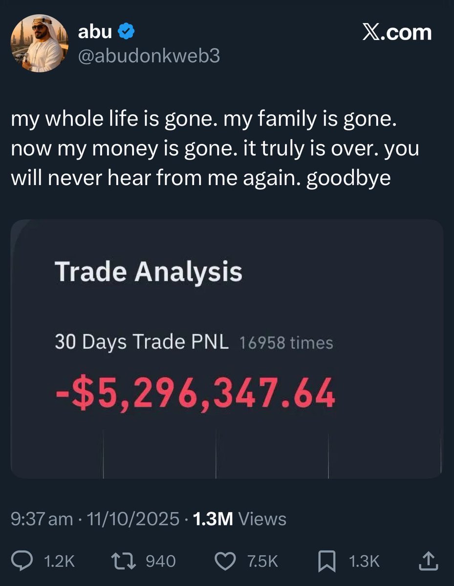 🚨افلاس متداولين ووصلت لدرجة انتحار البعض منهم، هدا فقط شوي من نتائج السوق السكام، المسؤولية كاملة بتتحملها المنصات وعلى رأسهم باينانس واصحابها. 👇

ما بعرف شو تعليق "المؤثرين" المستفيدين من المنصة؟ كيف رح يدافعو عنها هالمرة ؟ منشان ما يخسرو الكم مية دولار الي اشترتن فيها. ‼️‼️