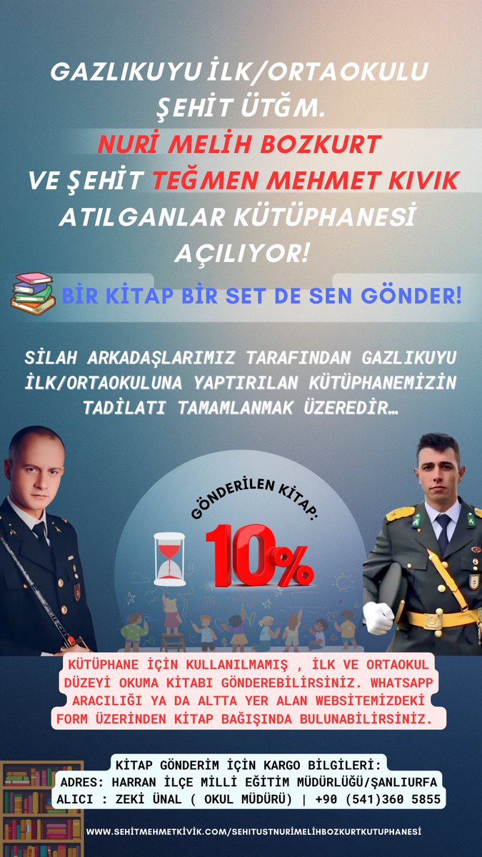 tegmenmkivik's tweet image. Şehit Ütğm.Nuri Melih Bozkurt ve Şehit Teğmen Mehmet Kıvık- Atılganlar Kütüphanesine Destek Olmak İsteyen Dostlar İçin Beklenenler/ İhtiyaç Listesi
3 Adet
hepsiburada.com/7-ie-9-yas-ara…
36 Adet
sehitmehmetkivik.com/product-page/ş…
45 Adet
sehitmehmetkivik.com/product-page/o…
30 Adet…