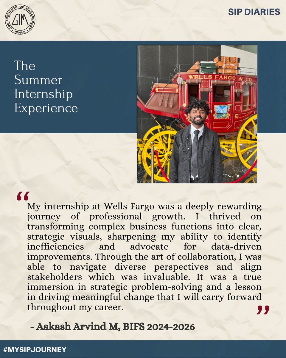 GIM_Sanquelim's tweet photo. At #GIM, the PGDM #BIFS programme combines strong #academic foundations with industry-driven learning. In this edition of SIP Stories, Mr Aakash Arvind M, Ms Sharon C B, and Mr Prakhar Mishra (Batch 2024-26) share their #insightful #internship journeys across the #finance sector. https://t.co/1zyW5rZEl0