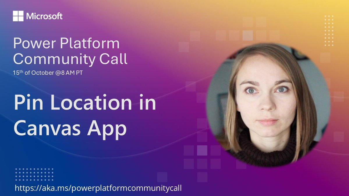 vesajuvonen's tweet image. 📆 Pin Location in Canvas App

• Live demo in community call on 15th of October 8 AM PT
• Presented by Elena Tekin (Duchêne Industries) 👏
• Don’t miss out! Everyone is welcome!

👋 Get the invite → aka.ms/powerplatformc…

#PowerPlatform #PowerApps #CanvasApps #Microsoft365
