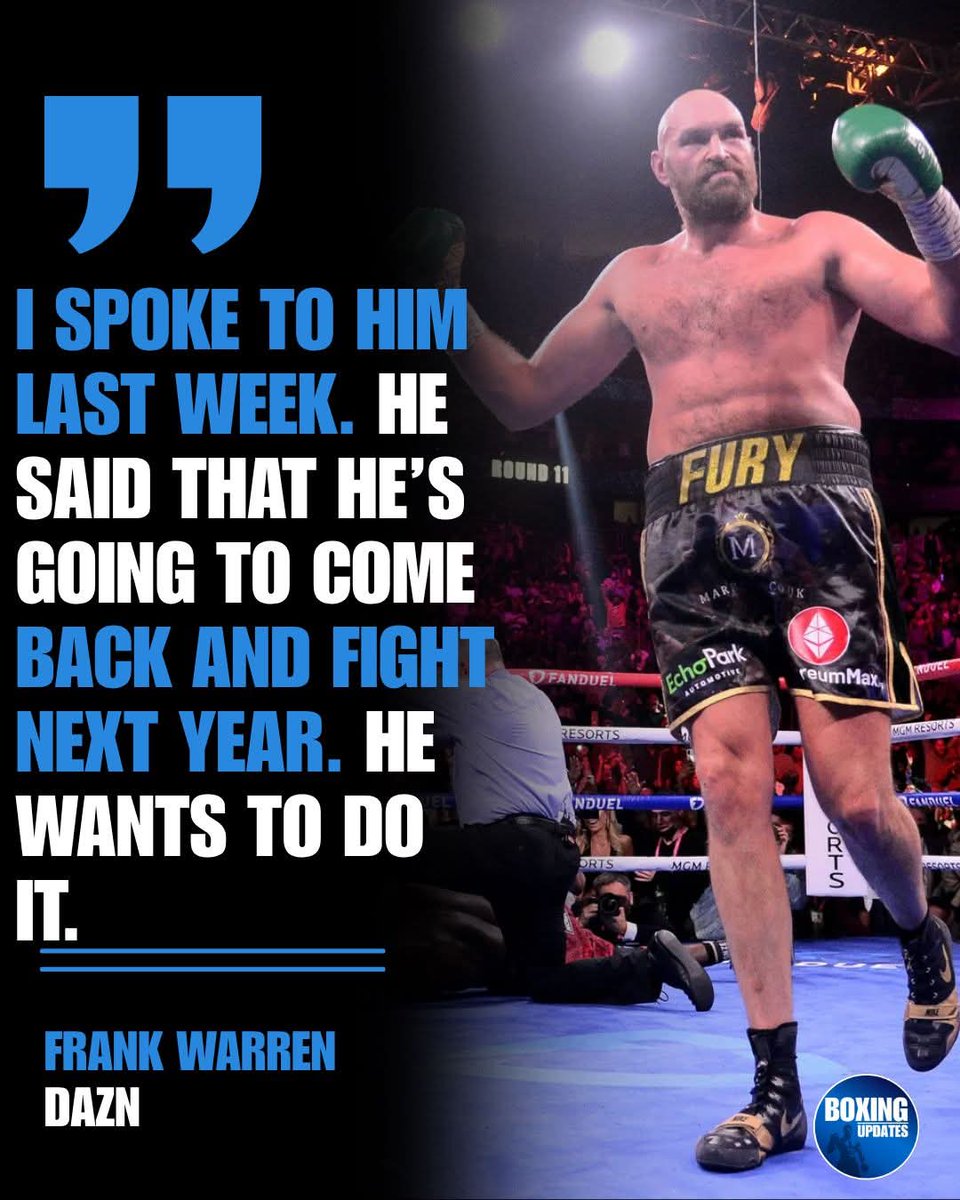 Boxing_Updates1's tweet image. THE RETURN!
After months of speculation, the heavyweight world may soon light up again: promoter Frank Warren has confirmed that Tyson Fury is seriously considering stepping back into the ring in 2026. 
#boxing #boxingupdates #boxingcommunity #TysonFury