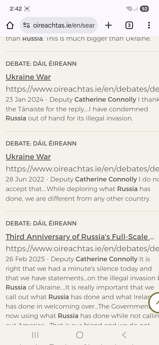 There are pages in our Dáil records of Catherine Connolly condemning Russia. Anybody saying she supports Russia and/or doesn't condemn Russia is a liar. Tiny sample: