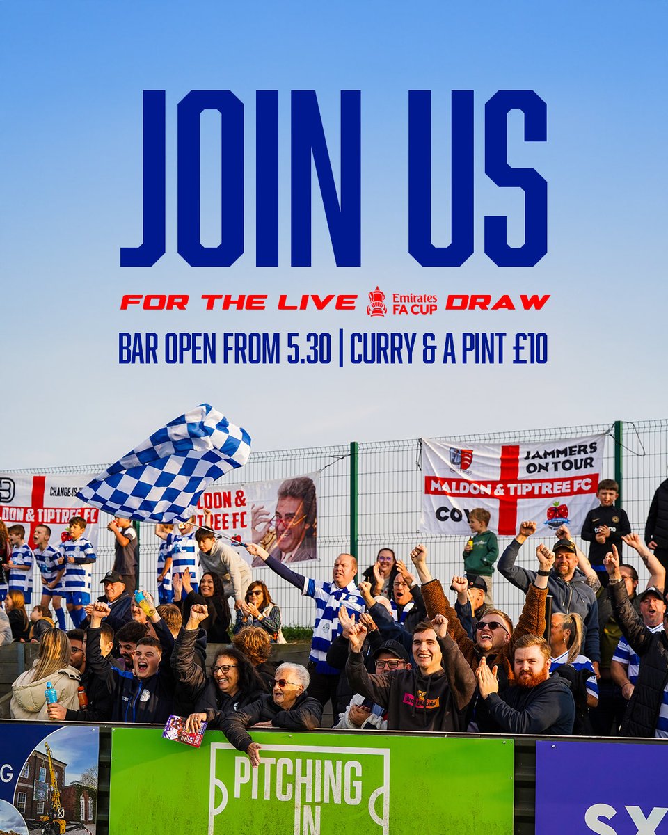 Join us for the LIVE FA Cup draw! 🏆

🍺 Bar open from 5:30PM
🍛 Curry &amp; a pint – £10

Come along to find out who we will face in the First Round Proper! 🎩🏆✨…

#EmiratesFACup #NonLeague