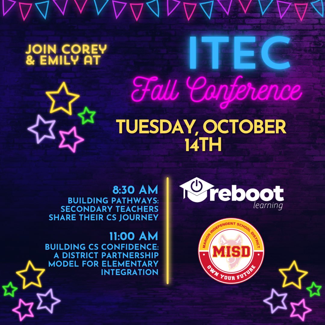 Corey and Emily are excited to see everyone at #itecia Fall Conference in Des Moines this week! 💻Come share in our learning and collaborate with us! #CS4IA #CSforIA #iaedchat <a href="/IowaCSTA/">CSTA Iowa</a> #reboot