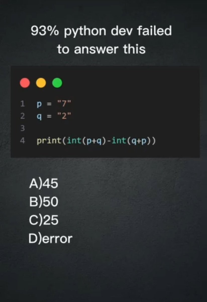 Python_Dv's tweet image. Comment your answers below! 

#python #programming #developer #programmer #coding #coder #softwaredeveloper #computerscience #webdev #webdeveloper #webdevelopment #pythonprogramming #pythonquiz #ai #ml #machinelearning #datascience