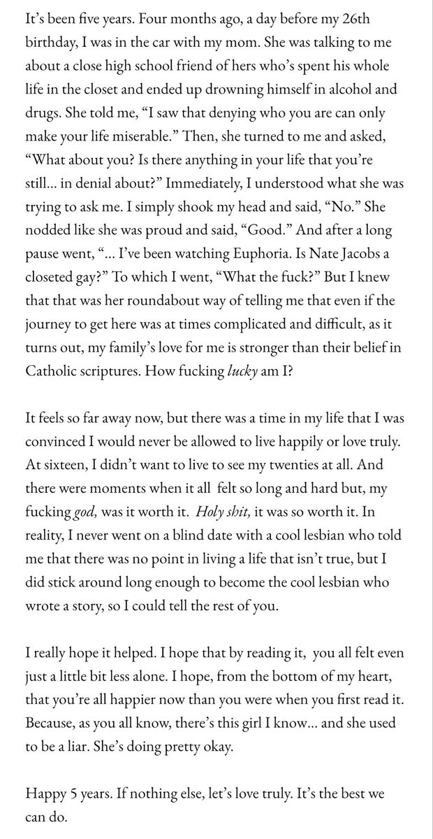 internetpistoI's tweet photo. fun fact: on this day five years ago, i started writing a liar's truth. also, i'm late but happy national coming out day 🫡 https://t.co/9Yz9Vge0NO