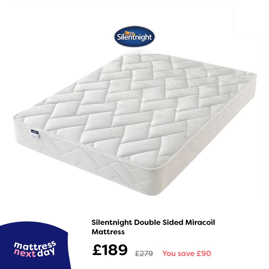 mattressnextday's tweet image. This Silentnight mattress is one of the highest rated on our website. It&apos;s currently on offer and comes with 100 Night Sleep Trial!

✓ Miracoil® Springs
✓ Eco Comfort Fibres™
✓ Orthopaedic Support
✓ Firmness: Firm
✓ 100 Night Sleep Trial

#sleep #mattress