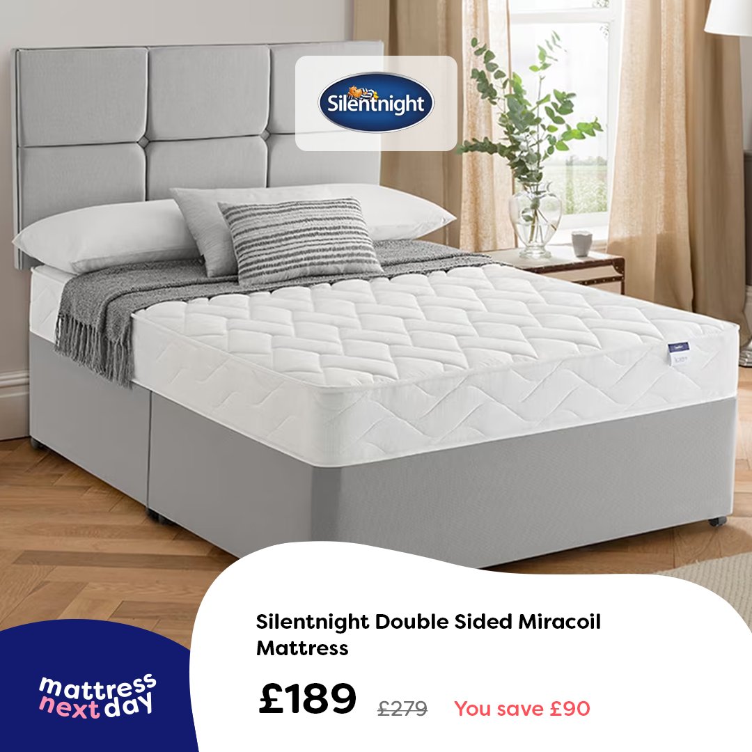 mattressnextday's tweet image. This Silentnight mattress is one of the highest rated on our website. It&apos;s currently on offer and comes with 100 Night Sleep Trial!

✓ Miracoil® Springs
✓ Eco Comfort Fibres™
✓ Orthopaedic Support
✓ Firmness: Firm
✓ 100 Night Sleep Trial

#sleep #mattress