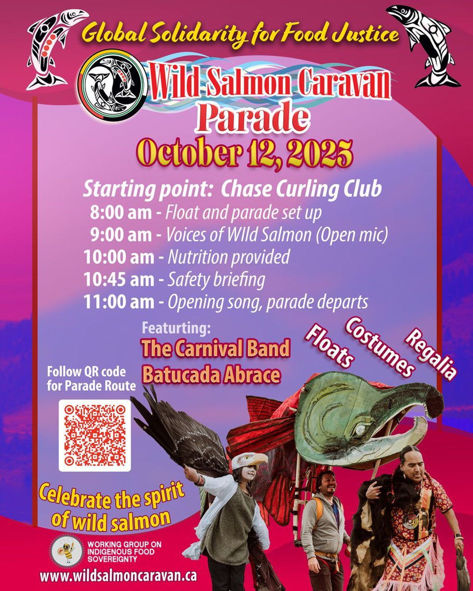 Don't miss our parade TODAY, October 12th starting at the Chase Curling Club.
9 am- Guest speakers - representing Navandanya Farm from India, and Ritmos Climatico - youth climate organizers.
11 am - Parade begins. maps.app.goo.gl/z39FeceyJPqLuq…
1:30 pm - closing.
maps.app.goo.gl/95pD9WHxtGAUj8…