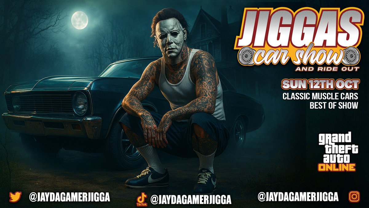 🚨JIGGAS CAR SHOW 'N RIDE OUT🚨 

📆 SUN 12TH OCT 

CLASSIC MUSCLE CAR BEST OF SHOW 

📍youtube.com/@JaydaGamerJig… 

  ⏰ 8pm EST
  ⏰ 7pm CST
  ⏰ 5pm PST
  ⏰️ 1am UK 🇬🇧 

⚠️ COME TO THE LIVE STREAM, SAY YOUR PSN FOR AN ADD BACK⚠️ 

👍🏽LIKE
🔔 SUBSCRIBE
♻️ SHARE