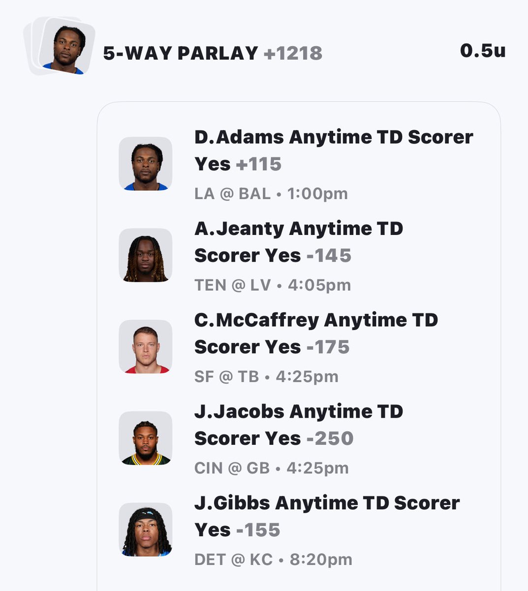 StudyHallSharp's tweet image. Here is our NFL ATTD lottery parlay! Let’s cash a big one this week! 🤑