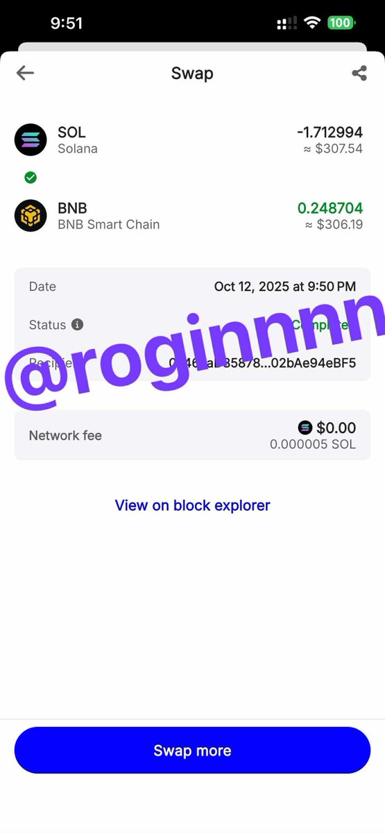 roginnnn's tweet image. Just finished my second $SOL to $BNB swap, everything went smoothly! Really like that we can adjust the slippage too, helps avoid losing a few extra dollars since I’m not in a rush. Done @TrustWallet 🤝

@iamkhezeyzey 

solscan.io/tx/5pWmgAxS2UK…