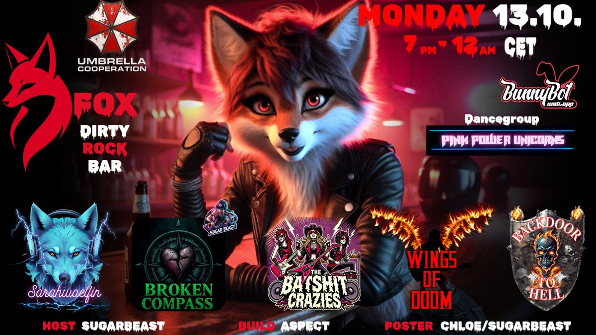 3dxUmbrellaCoop's tweet image. FOX - Dirty Rock Bar  

Where real music still lives and thrives. Loud, heavy, and defiant  

Monday 13th October - 7 pm cest  

@3dxUmbrellaCoop  

#FOX #Biker #Bar #Rock @3dxchat