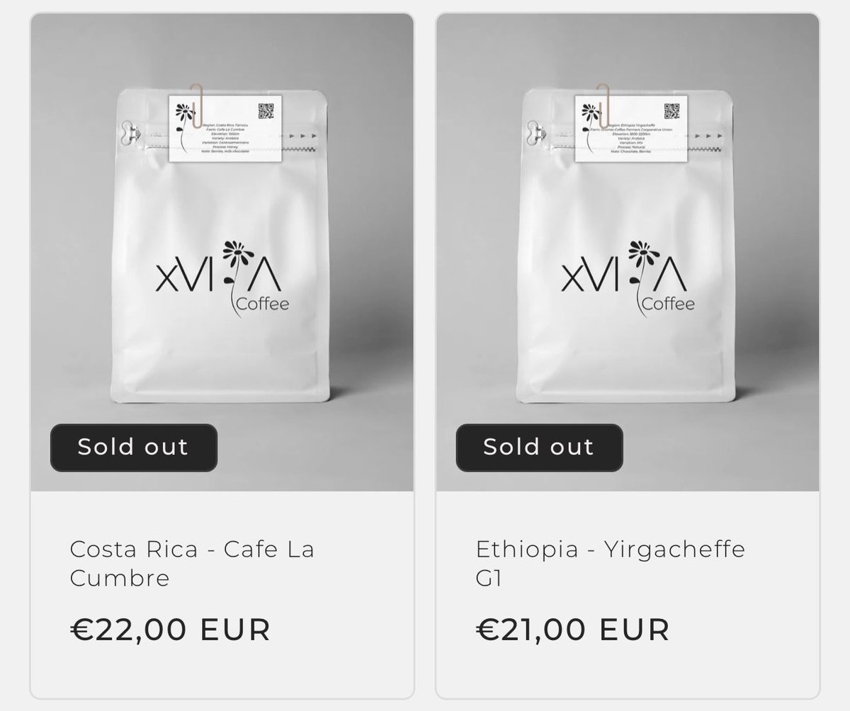 xVIJA iD (@xvijaid) on Twitter photo Dear clients 🌸
We have sold out:
- Costa Rica - Cafe La Cumbre
- Ethiopia - Yirgacheffe G1
We are working on adding new specialty coffees.
Until then please enjoy:
- Brazilian
- Brazilian Decaf
- Rwanda
Pay with <a href="/solanapay/">Solana Pay</a> to get a 21% discount ☕
$SOL $LLD $xVIJA Dear clients 🌸
We have sold out:
- Costa Rica - Cafe La Cumbre
- Ethiopia - Yirgacheffe G1
We are working on adding new specialty coffees.
Until then please enjoy:
- Brazilian
- Brazilian Decaf
- Rwanda
Pay with <a href="/solanapay/">Solana Pay</a> to get a 21% discount ☕
$SOL $LLD $xVIJA