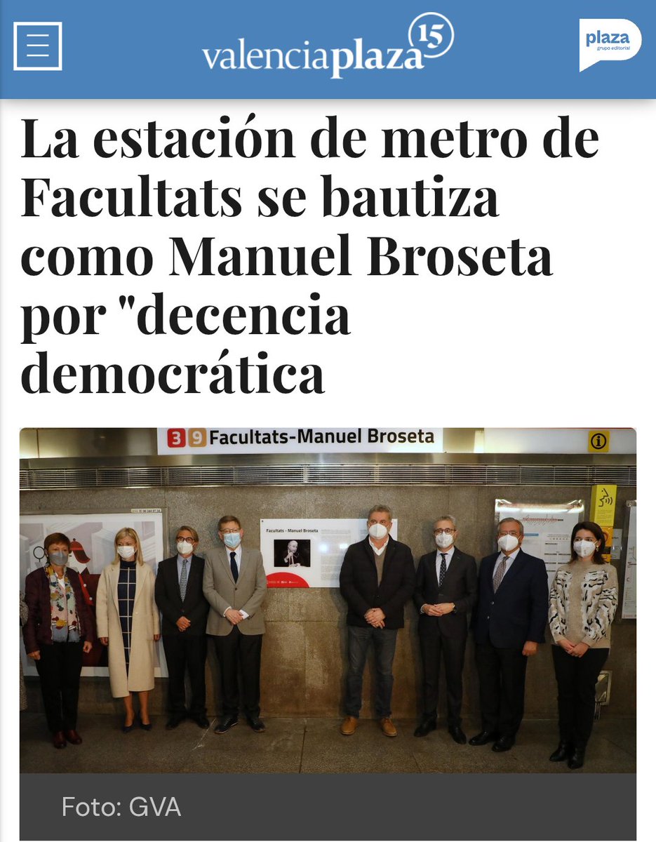El PP y Vox borrando la memoria del ministro socialista asesinado por ETA Ernest Lluch // El Botànic poniéndole el nombre del abogado conservador asesinado por ETA a una estación del metro.

Para cuando escuchéis eso de que "todos los políticos son iguales".