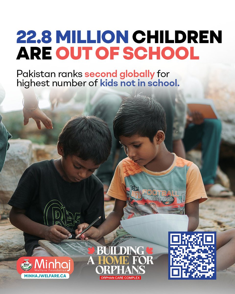 MinhajWelfareCA's tweet photo. 📚 In Pakistan, 22.8M children are out of school.

💔 Minhaj Welfare Foundation is changing that by building Pakistan’s largest Orphan Care Complex.

🗓️ Nov 1 | 🕕 6:00 PM
📍 Mississauga | 🎟️ $50 

🔗 https://t.co/ZhhaDhRflA

#MWF #MWFCanada #OrphanCareComplex #BuildHope https://t.co/9uLNhQ3yzO