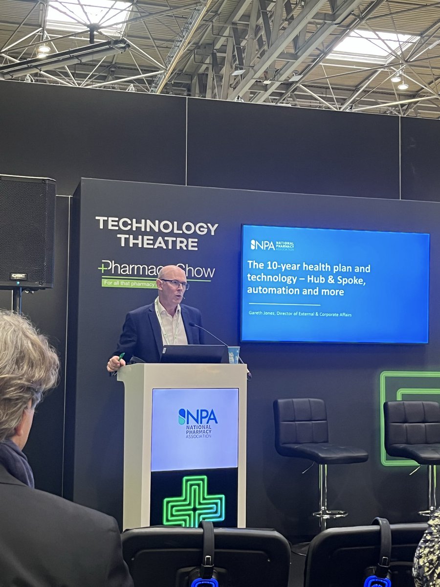 MollyBowcott's tweet photo. Now @NPA1921’s Gareth Jones is speaking about the role of tech in the 10-year health plan #PharmacyShow @pharmacyshow https://t.co/pL6ejnYEND